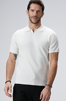 Kırık Beyaz Polo Triko Kazak