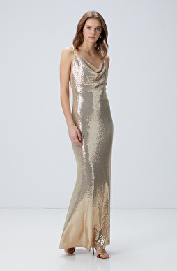 Gold Maxi Abiye Elbise