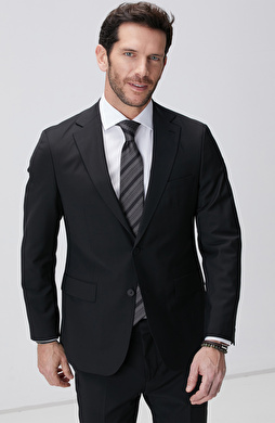 Siyah Yün Karışımlı Takım Elbise