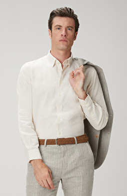 Kırık Beyaz Keten Karışımlı Gömlek