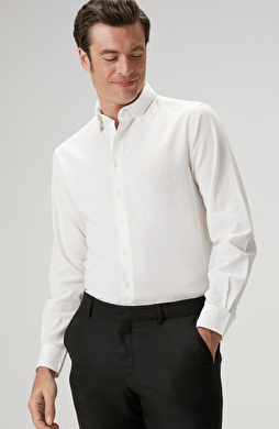 Beyaz Keten Karışımlı Gömlek
