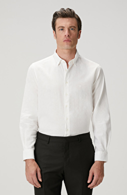 White Linen Blend Shirt