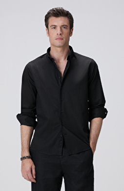 Siyah Keten Karışımlı Gömlek Siyah Keten Karışımlı Gömlek