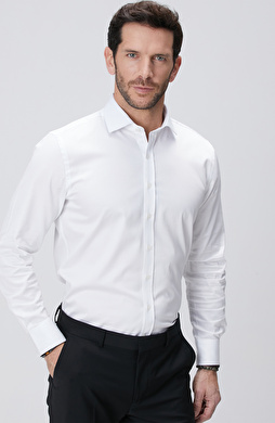 Beyaz Pamuk-Saten Gömlek