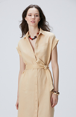 Bej Keten Midi Elbise Bej Keten Midi Elbise