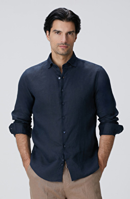 Lacivert Keten Gömlek Lacivert Keten Gömlek