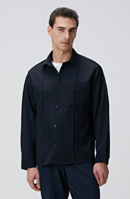 Lacivert Yün Karışımlı Dış Gömlek