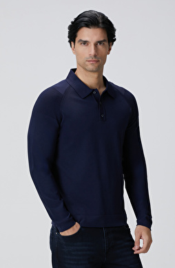 Lacivert Polo Yaka Triko Kazak