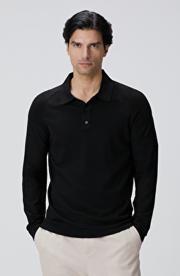 Siyah Polo Yaka Triko Kazak