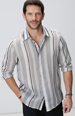 Siyah Beyaz Keten Gömlek