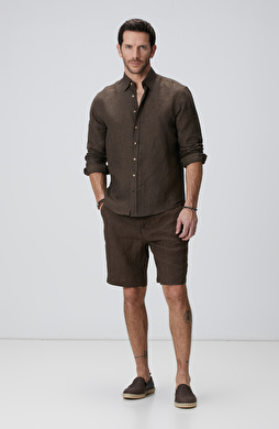 Kahverengi Keten Şort