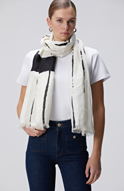 Bej Keten Karışımlı Unisex Şal