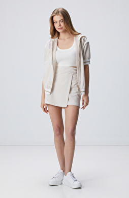 N-Tech Kırık Beyaz Gofreli Bej Mini Etek