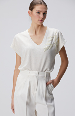 Bej Keten Karışımlı T-shirt Bej Keten Karışımlı T-shirt