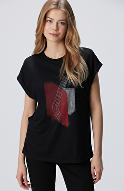 Siyah Tül Garnili T-shirt