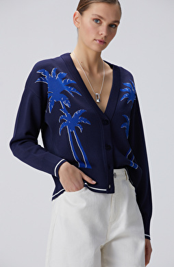 Lacivert Palmiye Desenli Hırka Lacivert Palmiye Desenli Hırka