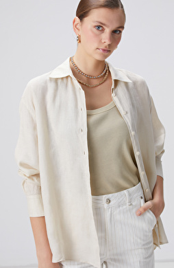 Bej Keten Gömlek