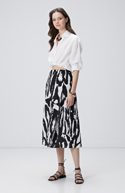 Siyah Beyaz Desenli Keten Etek