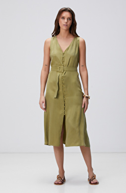 Yağ Yeşili Midi Elbise