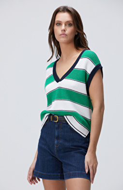 Yeşil Beyaz Çizgili Süveter