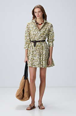 Yeşil Leopar Desenli Elbise