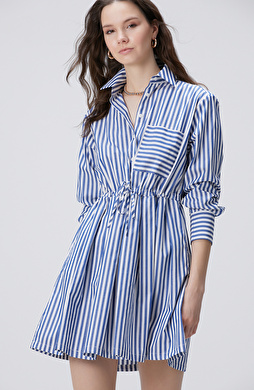 Mavi Beyaz Kısa Gömlek Elbise Mavi Beyaz Kısa Gömlek Elbise