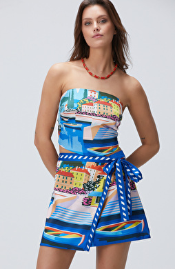 Mavi Desenli Plaj Bluz