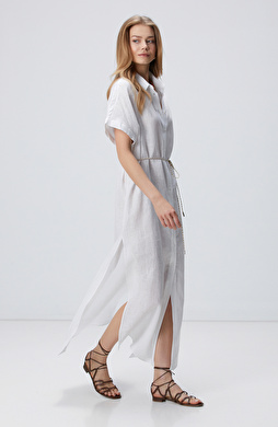 Beyaz Keten Plaj Elbisesi