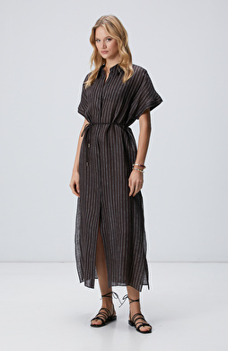 Kahverengi Çizgili Plaj Elbisesi