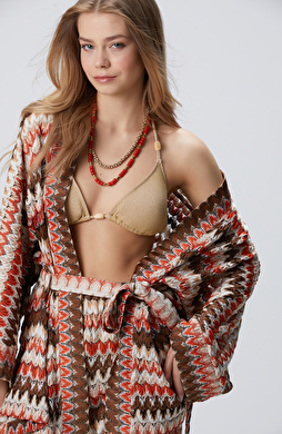 Kırık Beyaz Kahverengi Kısa Kaftan