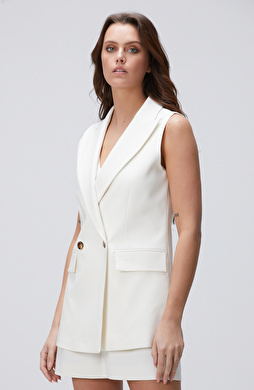 Kırık Beyaz Kruvaze Yelek