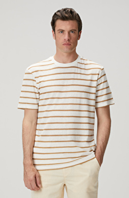 Kırık Beyaz Keten Karışımlı T-shirt Kırık Beyaz Keten Karışımlı T-shirt