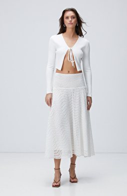 Beyaz Güpürlü Midi Etek