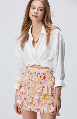 Renkli Desenli Mini Şifon Etek