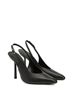 Siyah Deri Topuklu Ayakkabı