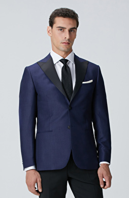 Lacivert Yün Karışımlı Smokin Ceket