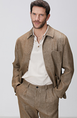 Camel Keten Karışımlı Ceket