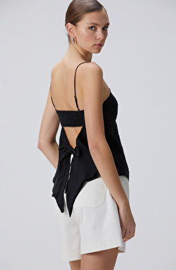 Siyah Keten Plaj Bluz