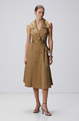 Haki Midi Kruvaze Elbise