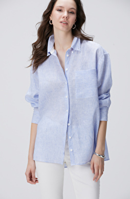 Mavi Beyaz Çizgili Keten Gömlek Mavi Beyaz Çizgili Keten Gömlek