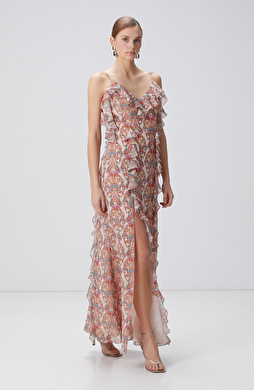 Renkli Desenli Maksi Abiye Elbise