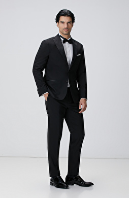 Siyah Yün Karışımlı Smokin Takım Elbise Siyah Yün Karışımlı Smokin Takım Elbise