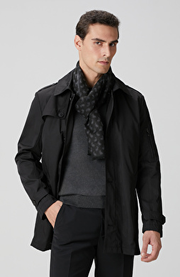 Siyah Fermuarlı Trençkot