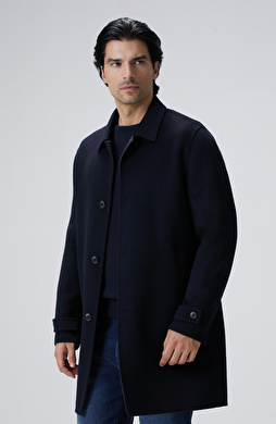 Lacivert Yün Karışımlı Dikişsiz Handmade Palto