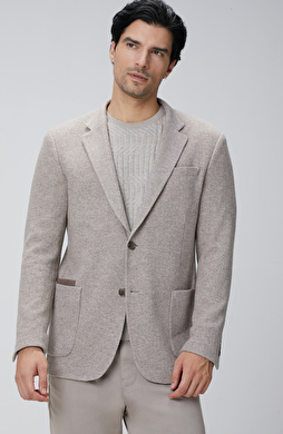 Bej Melanj Yün Karışımlı Ceket