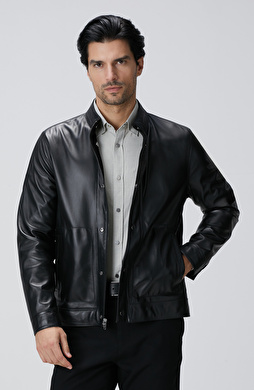 Siyah Çift Taraflı Deri Mont