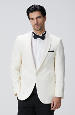 Kırık Beyaz Yün Smokin Ceket