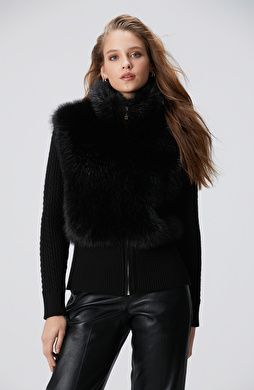 Siyah Suni Kürk Detaylı Triko Mont