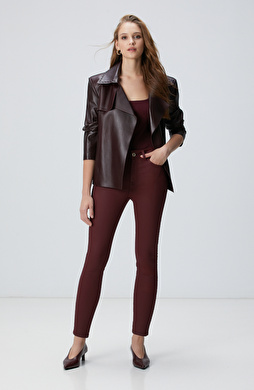 Bordo Denim Kadın Pantolon