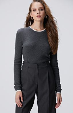 Gri Melanj Çift Renkli Kazak